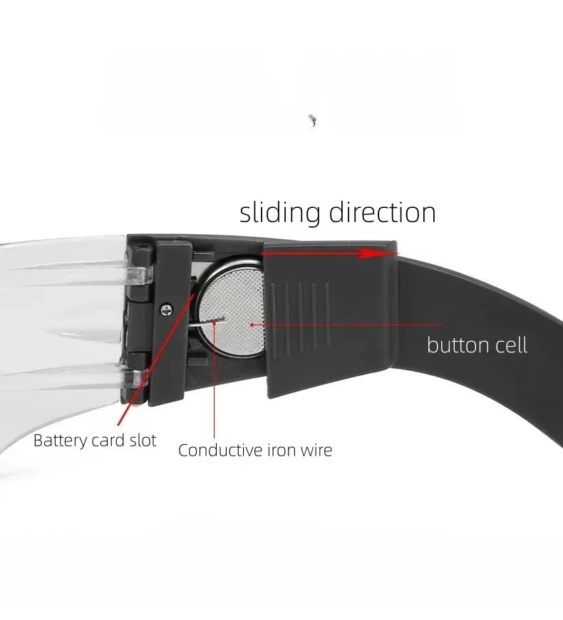LED Glowing Skeleton Gloves gallery reference showing an LED visor battery compartment; the visor is not included.