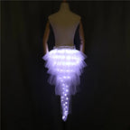 LED Light-Up Tutu Skirt with white LEDs glowing through layered tulle and a long rear train.