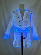 LED Light-Up Tuxedo blue illuminated tailcoat with long sleeves and black buttons