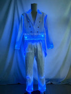 LED Light-Up Tuxedo matching jacket and pants glowing blue in a front view