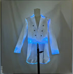 LED Light-Up Tuxedo blue illuminated tailcoat displayed on a torso mannequin