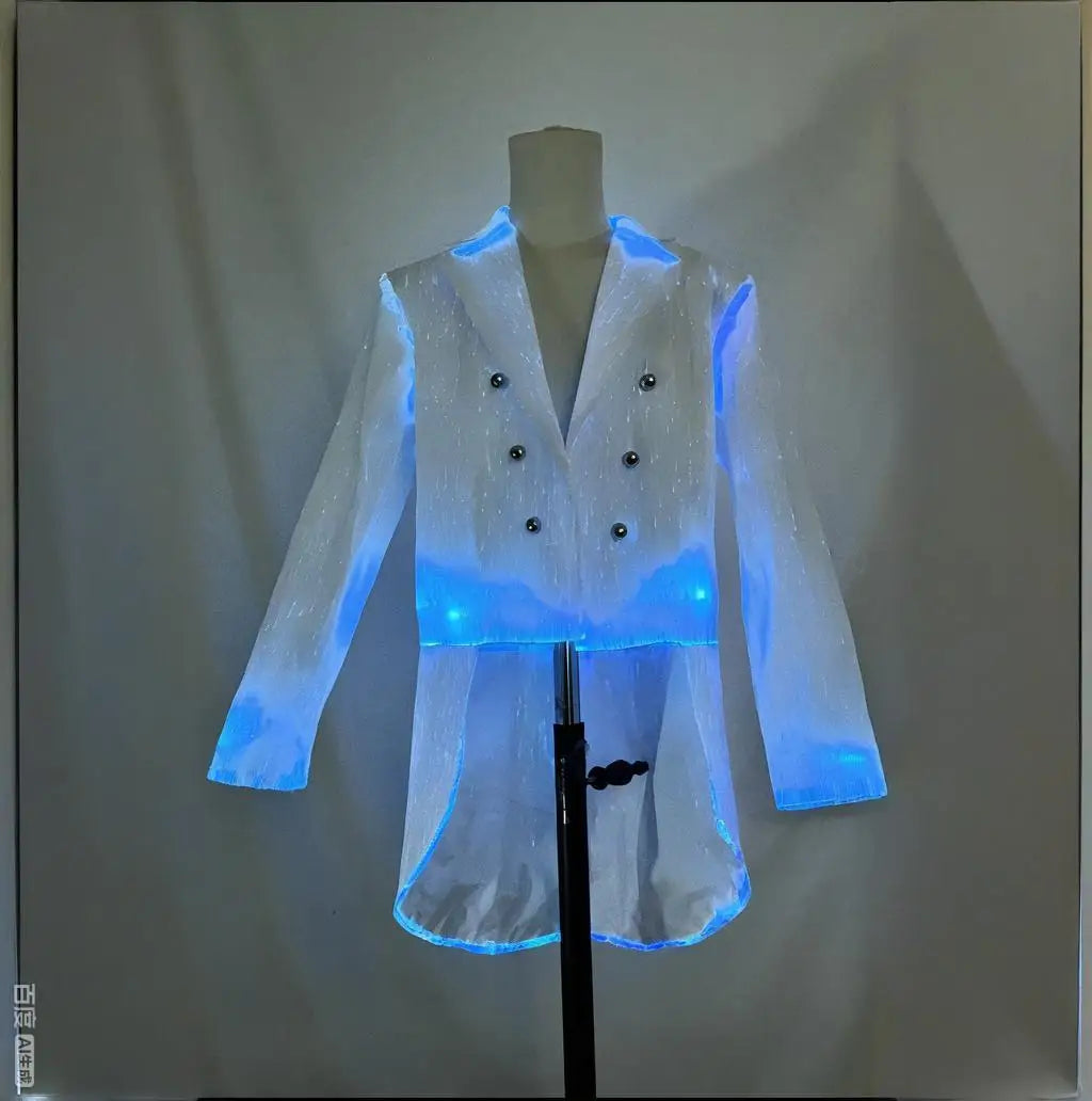 LED Light-Up Tuxedo blue illuminated tailcoat displayed on a torso mannequin