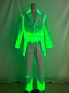 LED Light-Up Tuxedo matching tailcoat and pants glowing green on a mannequin