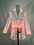 LED Light-Up Tuxedo tailcoat shown with warm orange light along the fabric edges