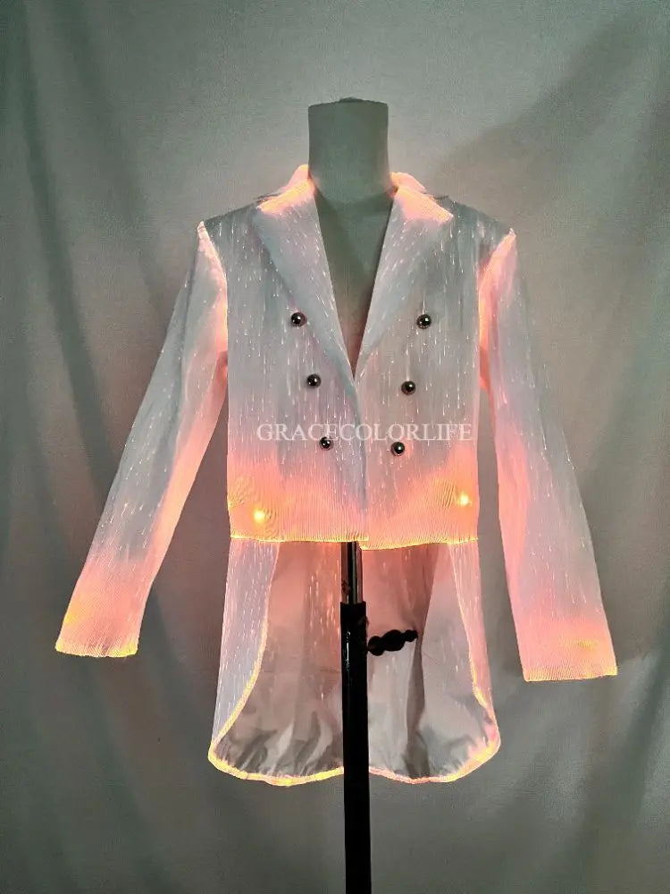 LED Light-Up Tuxedo tailcoat shown with warm orange light along the fabric edges