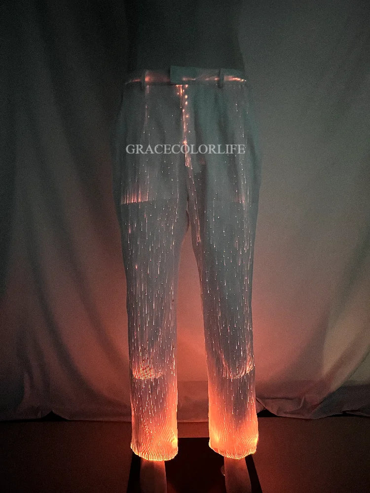 LED Light-Up Tuxedo orange glowing pants shown in a full-length front view