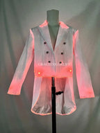 LED Light-Up Tuxedo pink glowing tailcoat displayed against a light curtain
