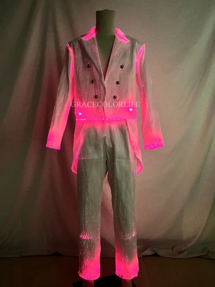 LED Light-Up Tuxedo pink illuminated tailcoat and pants displayed together