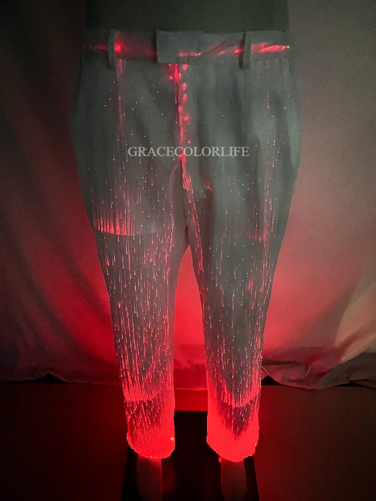 LED Light-Up Tuxedo closer front view of red illuminated pants with belt loops