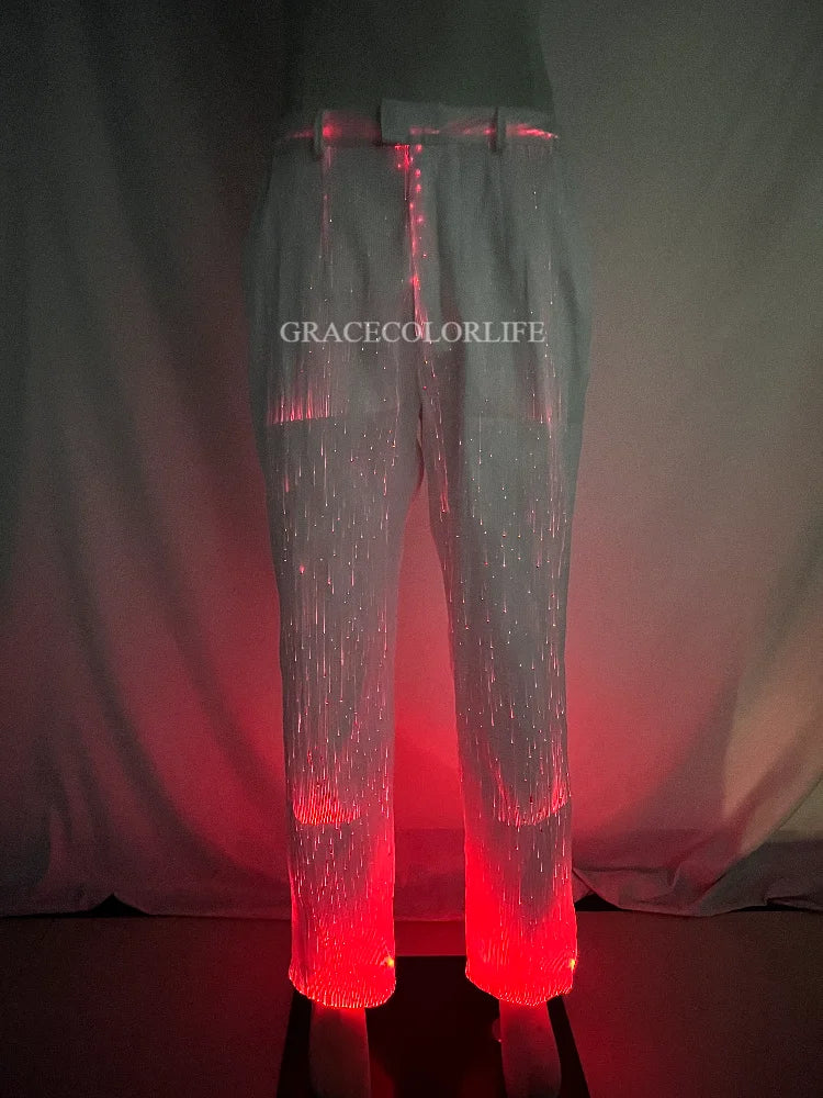 LED Light-Up Tuxedo red glowing pants shown from waistband to hems on a mannequin