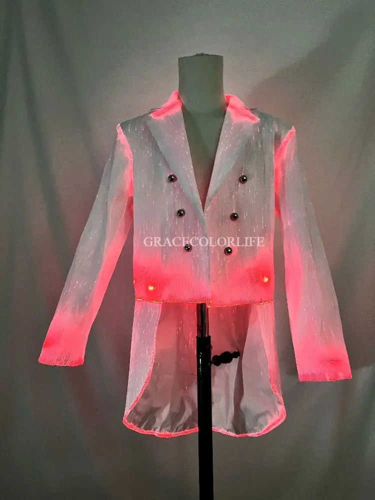LED Light-Up Tuxedo tailcoat shown with red-pink illumination along the collar and cuffs
