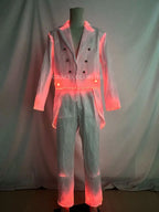 LED Light-Up Tuxedo jacket and pants glowing red in a front mannequin view