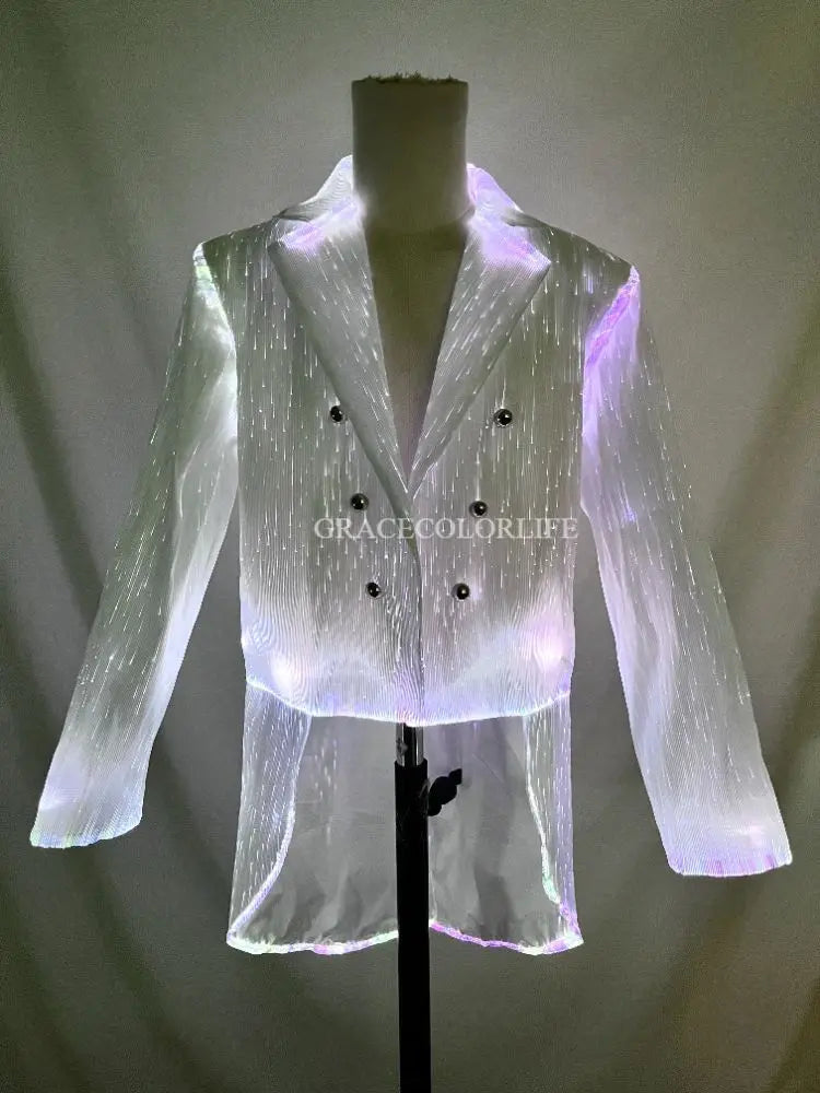 LED Light-Up Tuxedo white glowing tailcoat showing the lapels and double-breasted detailing