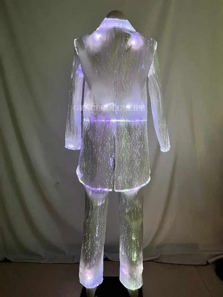 LED Light-Up Tuxedo rear view of the white illuminated tailcoat and matching pants