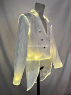 LED Light-Up Tuxedo yellow glowing jacket in a three-quarter view showing its long tails