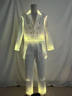 LED Light-Up Tuxedo front view of the yellow illuminated jacket and pants on a mannequin