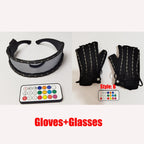 LED Lightwave Gear Set with black LED gloves, visor glasses and remote control arranged together