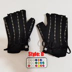 LED Lightwave Gear Set black fingerless gloves with finger LEDs and handheld color remote