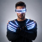 LED Lightwave Gear Set worn in bright white light mode with both hands crossed near the visor