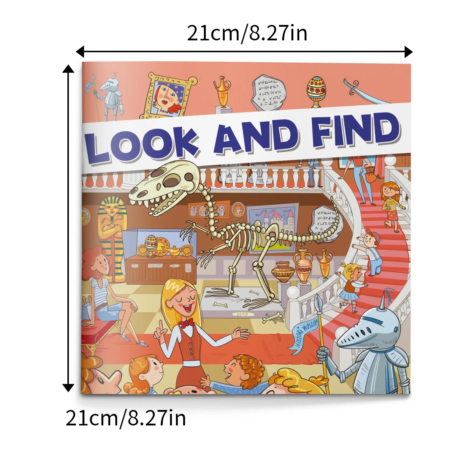 Little Explorer Search Book size guide showing a 21 cm by 21 cm square format