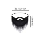 Long Fake Costume Beard size diagram labeled 20.5 cm wide and 13 cm high, with its elastic strap shown