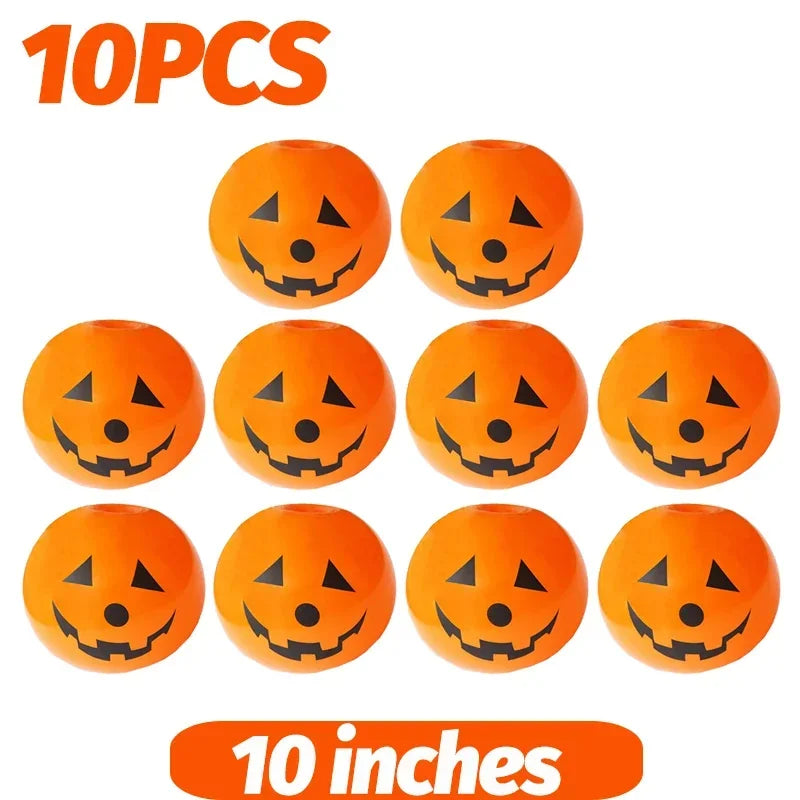 Luminous Halloween Balloons 10-pack of orange 10-inch jack-o’-lantern balloons on a white background