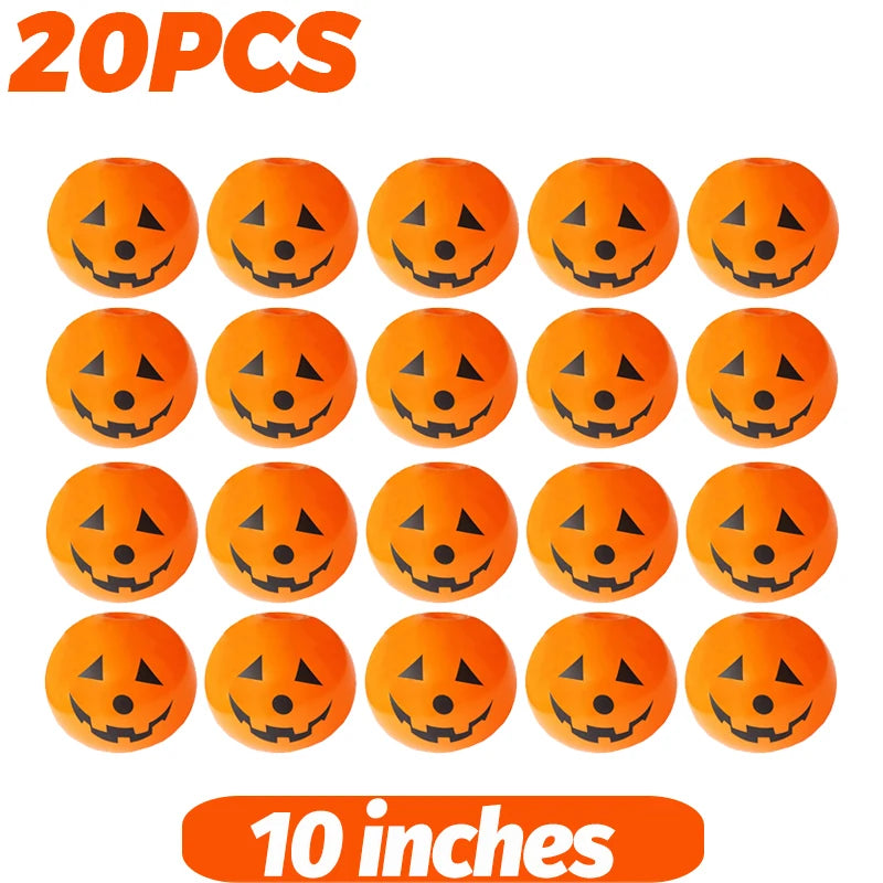 Luminous Halloween Balloons 20-pack of orange 10-inch jack-o’-lantern balloons on a white background