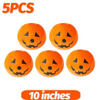 Luminous Halloween Balloons 5-pack of orange 10-inch jack-o’-lantern balloons on a white background