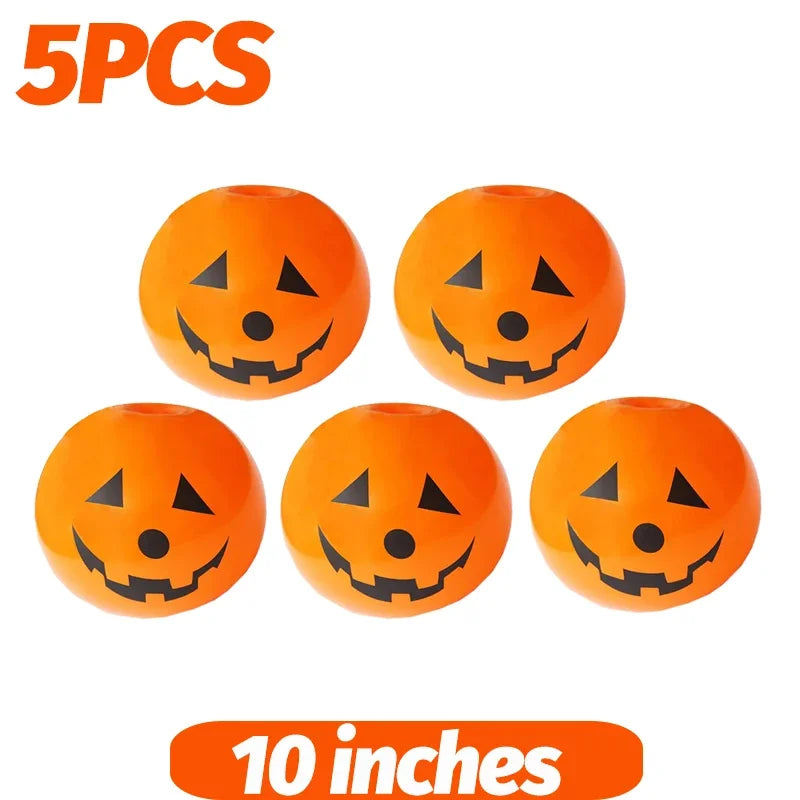 Luminous Halloween Balloons 5-pack of orange 10-inch jack-o’-lantern balloons on a white background