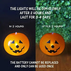 Luminous Halloween Balloons light guide showing bright first two hours and gradual dimming over 3–4 days
