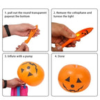 Luminous Halloween Balloons four-step setup guide for activation, inflation, and finished display