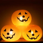 Luminous Halloween Balloons three glowing orange jack-o’-lantern balloons stacked together