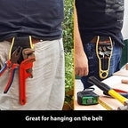 Magnetic Tool Wristband shown hanging from belts in two demonstrations of tool and small-part storage