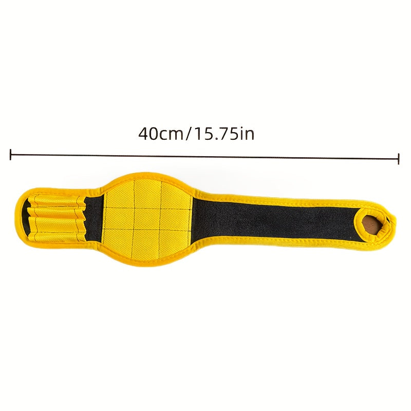 Magnetic Tool Wristband laid flat with a size guide showing the 15.75in (40cm) overall length