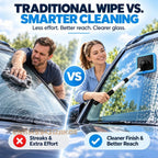 Magnetic Windshield Cleaning Kit comparison of wiping by hand and using the extendable cleaning handle