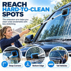 Magnetic Windshield Cleaning Kit reaching the upper windshield, corners and bottom edge of a vehicle