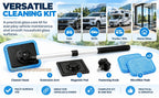 Magnetic Windshield Cleaning Kit parts layout with cleaning head, extension arm, magnetic pad, knob and cloths