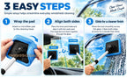 Magnetic Windshield Cleaning Kit guide showing pad attachment, magnetic alignment and wiping steps