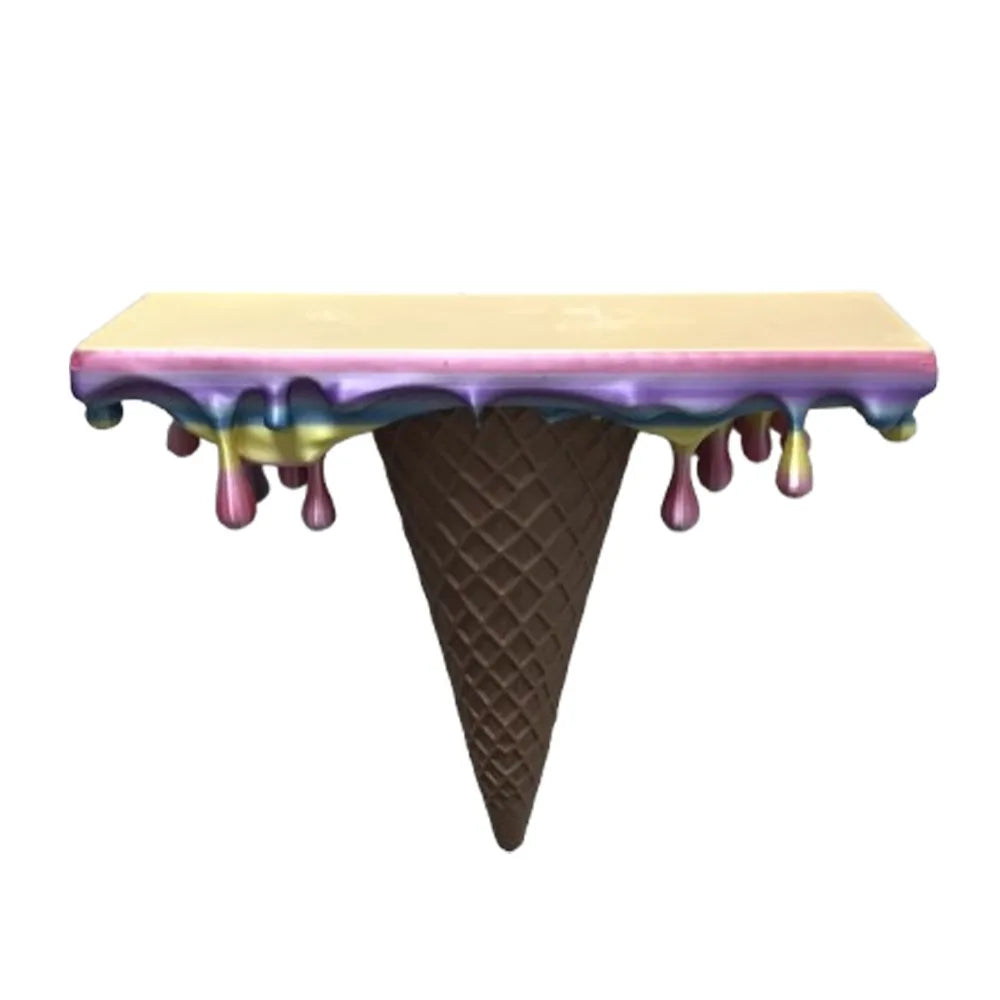 Melting Ice Cream Shelf in Colorful finish with rainbow drips and a brown cone base