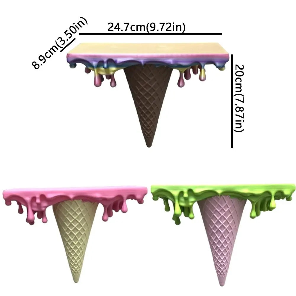Melting Ice Cream Shelf size guide showing 24.7 by 8.9 by 20 cm and all three colors