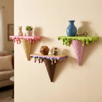 Melting Ice Cream Shelf in Pink, Green, and Colorful finishes styled on a living room wall