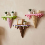 Melting Ice Cream Shelf shown in Green, Pink, and Colorful finishes on one wall