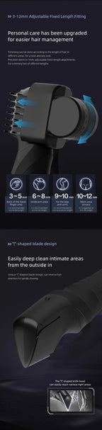 Men’s Body Grooming Kit – adjustable comb dial and angled cutting head shown in a detailed guide.