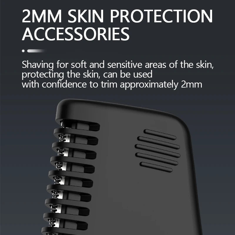 Men’s Body Grooming Kit – fixed 2 mm comb attachment fitted over the cutting head.