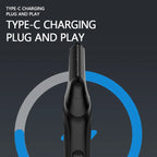 Men’s Body Grooming Kit – USB-C charging graphic with a side view of the black trimmer.