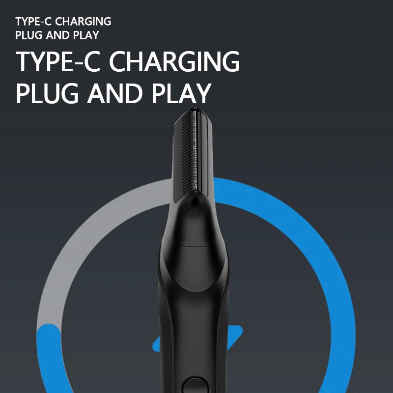 Men’s Body Grooming Kit – USB-C charging graphic with a side view of the black trimmer.