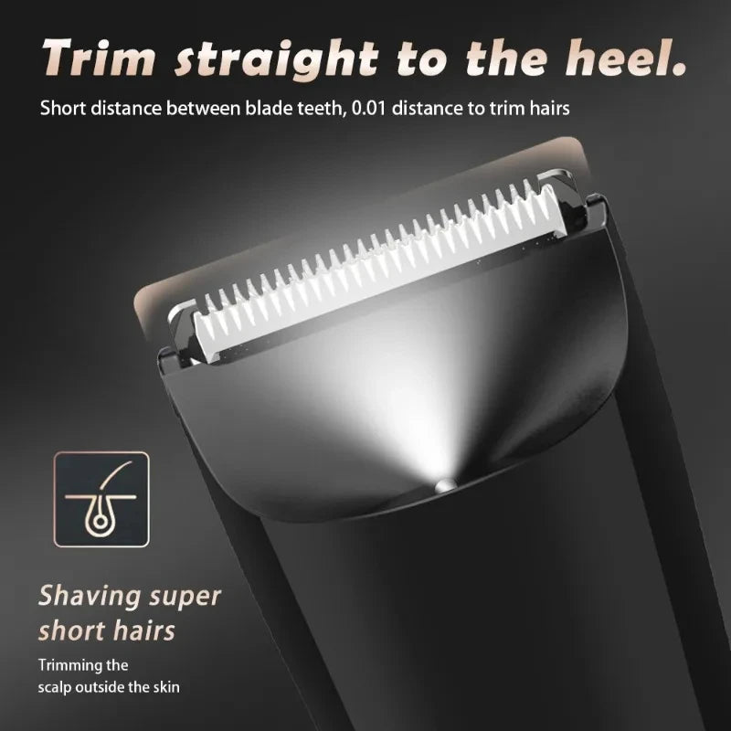 Men’s Groin Trimmer ceramic blade close-up showing the fine tooth spacing for short body-hair trimming