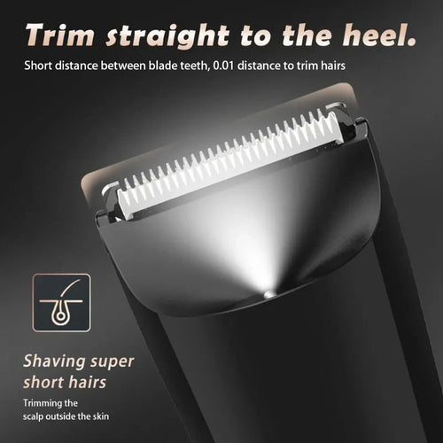 Men’s Groin Trimmer ceramic blade close-up showing the fine tooth spacing for short body-hair trimming