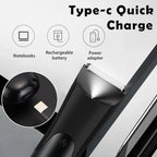 Men’s Groin Trimmer beside a Type-C connector with laptop, rechargeable battery, and power-adapter charging icons