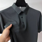 Gray Men's Valor Textured Polo full front view on hanger